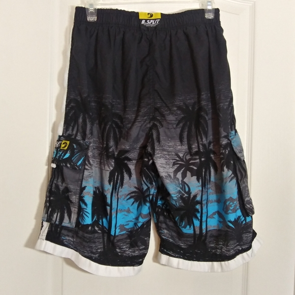 Black Blue Tropical Palm Trees Swimming Swim Trunk - Picture 2 of 3